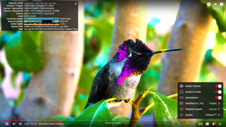 4320p60 8K YouTube Firefox Core i9-12900E HDMI output