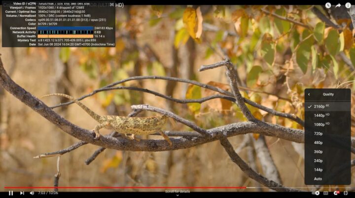 GEEKOM A8 Chrome Linux YouTube 4kp30