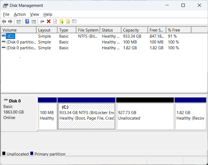 GEEKOM A8 Disk Management partition