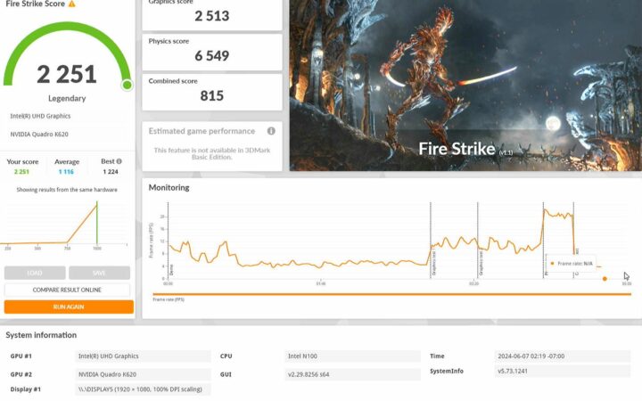 LattePanda Mu 3dmark Fire Strike with Quadro K620