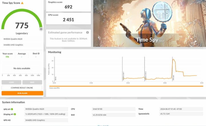 LattePanda Mu NVIDIA Quadro K620 3DMark Time Spy