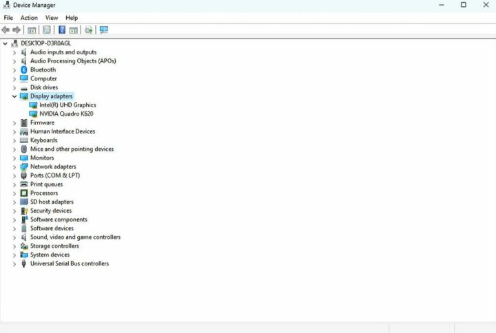 NVIDIA Quadro K620 Windows 11 Device Manager 