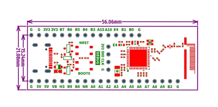 WeAct STM32WB55 dimensions