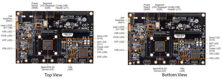Lattice MachXO5D NX FPGA dev board top and bottom view