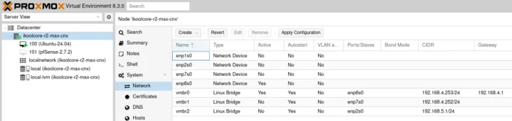 Proxmox VE Network Interfaces