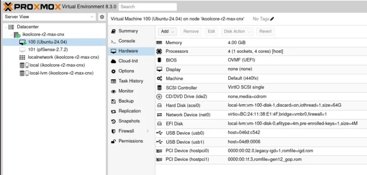 Proxmox VE R2 Max Ubuntu 24.04 configuration passthrough