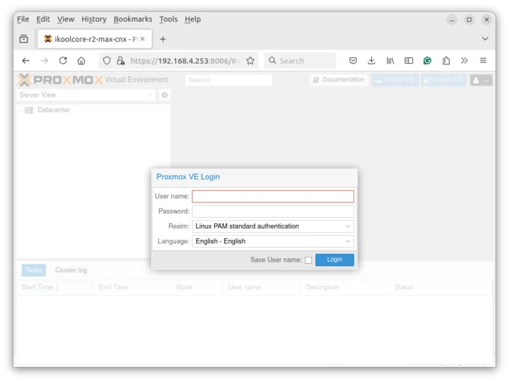 Proxmox VE login