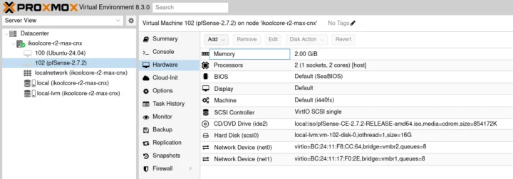 Proxmox VE pfSense 2.7.2 hardware