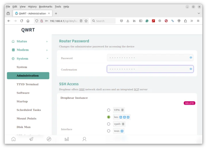 QWRT Luci Change Password