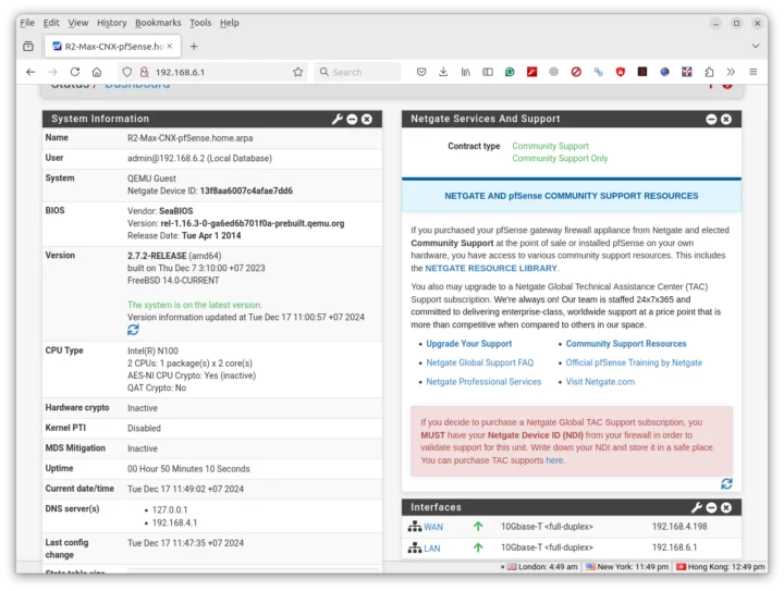 iKOOLCORE R2 Max pfSense 2.7.2 dashboard