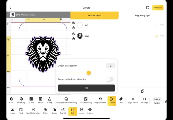 App LDS space lion outline distance 1