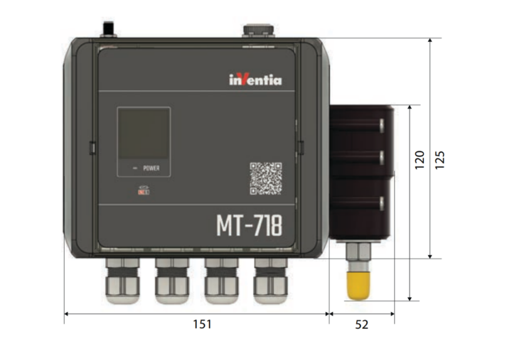 Inventia MT 718 PS telemetry logger dimension