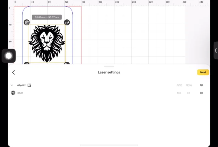 LaserPecker LP5 review App Laser Peacker design space lion laser setting.jpg