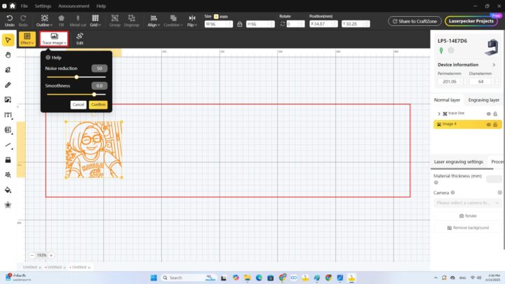 LaserPecker LP5 review LDS software trace image 1