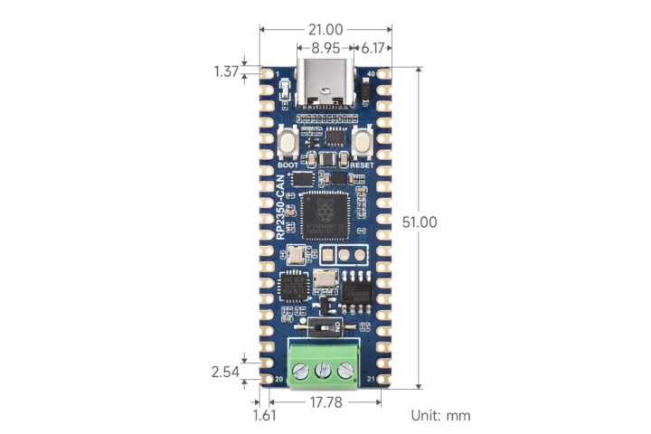 Waveshare RP2350 CAN Development Board dimensison