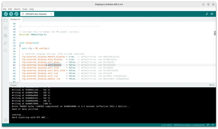 M5Unified ESP32P4 Dev Module Displays Arduino demo