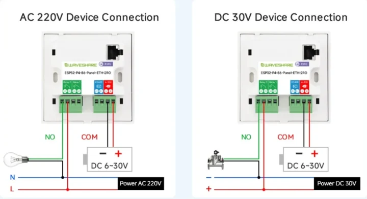 ESP32-P4 Smart 86 Box AC DC Relay wiring