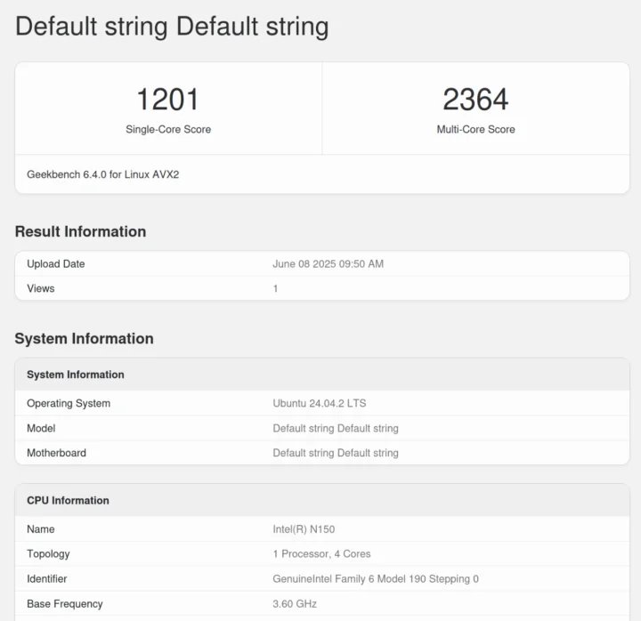 ZImaboard 2 Ubuntu 24.04 Geekbench 6