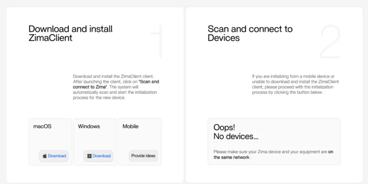 ZimaClient Web Scan Oops No Devices
