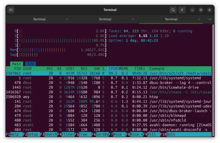 ZimaOS x2t high CPU usage