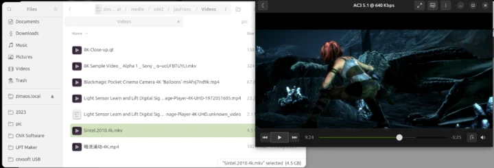 Zimaboard 2 sintel 4k mkv video playback